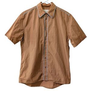 Marni Short-Sleeve Button-Up Cotton Shirt - Size 44, US SMALL - Brown/Tan